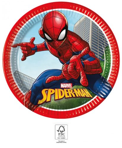Spiderman Crime Fighter, Pókember papírtányér 8 db-os 23 cm FSC